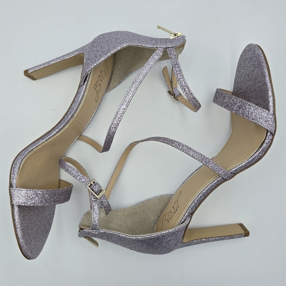 NWOT Jewel Badgley Mischka Diana Heeled Strappy Sandals, Lilac (Purple) Glitter - Picture 16 of 16